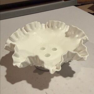 Vintage Hobnail Milk Glass Epergne Ruffle Flower Bowl, Base Only